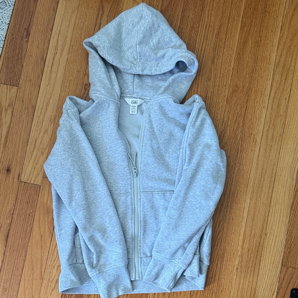 Athleta Girl All Day Full Zip  Light Gray Kids Hoodie XL 14